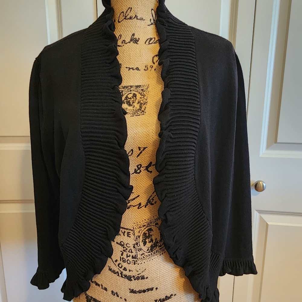 INC International Concepts Black Ruffled Cardigan Sweater